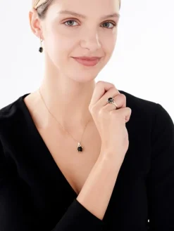 Pierścionek z żółtego złota z diamentami i szafirami - próba 585