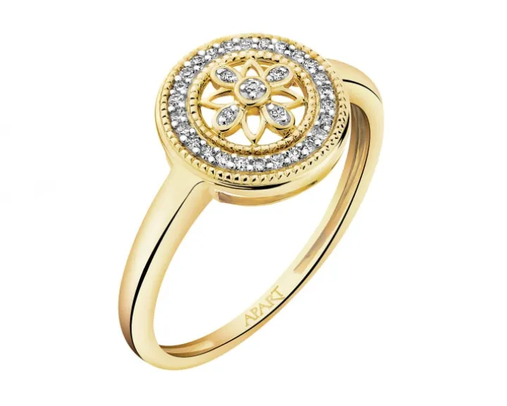 Pierścionek z żółtego złota z brylantami i szafirem - próba 585