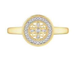 Pierścionek z żółtego złota z brylantami i szafirem - próba 585