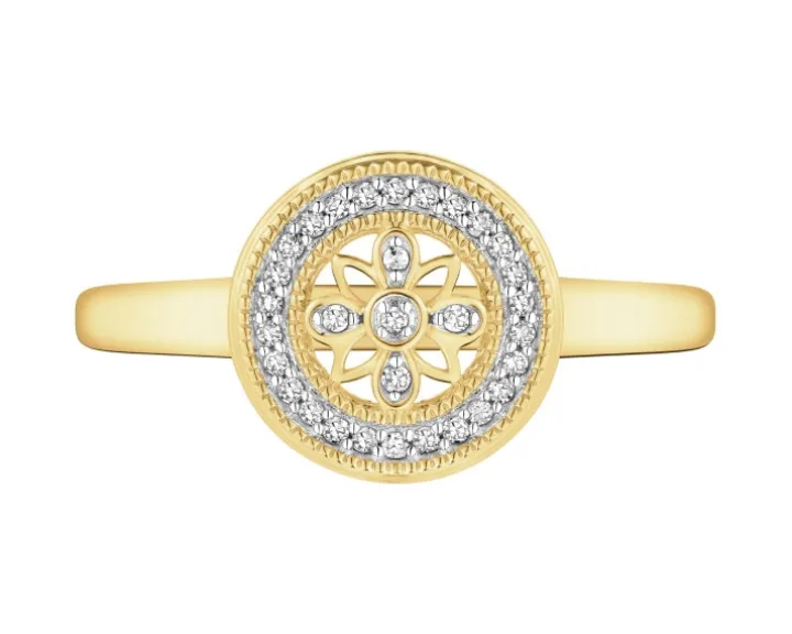 Pierścionek z żółtego złota z brylantami i szafirem - próba 585