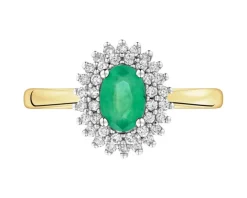 Pierścionek z żółtego złota z brylantami i szmaragdem - próba 585