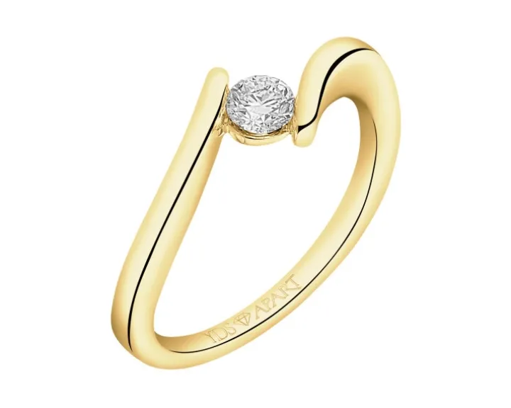 Pierścionek z żółtego złota z brylantem - 0,18 ct - próba 750