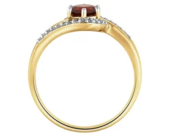 Pierścionek z żółtego złota z diamentami i granatem - próba 585