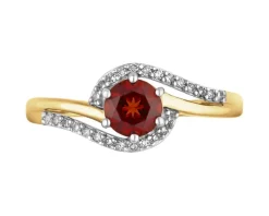 Pierścionek z żółtego złota z diamentami i granatem - próba 585