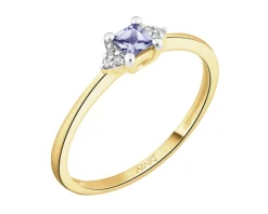 Pierścionek z żółtego złota z diamentami i tanzanitem - próba 585