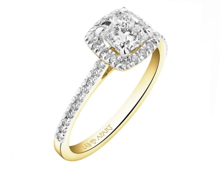 Pierścionek z żółtego złota z diamentami laboratoryjnymi - 1,25 ct - próba 750