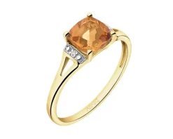Pierścionek z żółtego złota z diamentami i cytrynem - próba 375