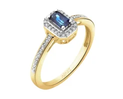Pierścionek z żółtego złota z diamentami i szafirem - próba 585
