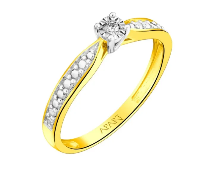 Pierścionek z żółtego złota z diamentami - 0,09 ct - próba 585