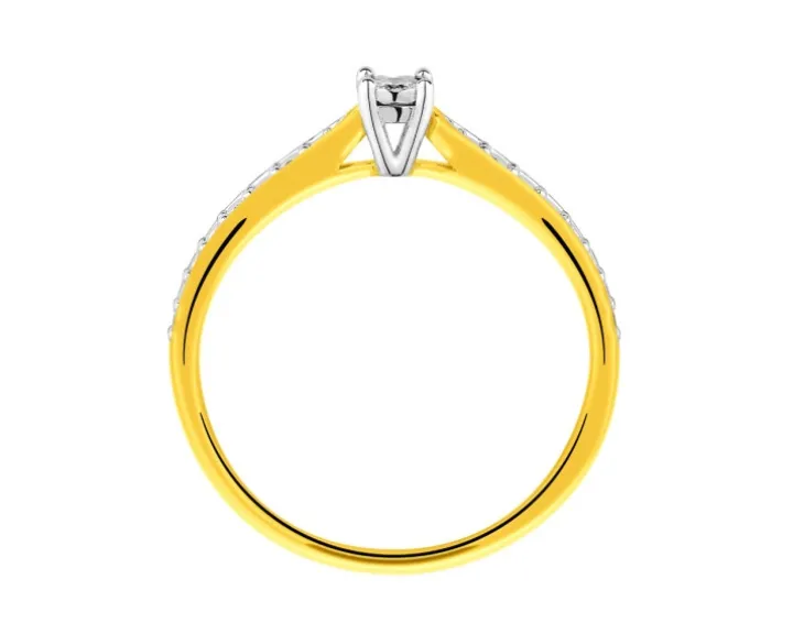 Pierścionek z żółtego złota z diamentami - 0,09 ct - próba 585