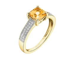 Pierścionek z żółtego złota z diamentami i cytrynem - próba 585