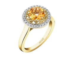 Pierścionek z żółtego złota z diamentami i cytrynem - próba 585