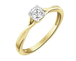 Pierścionek z żółtego złota z brylantem - 0,20 ct - próba 585