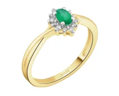 Pierścionek z żółtego złota z brylantami i szmaragdem - próba 585
