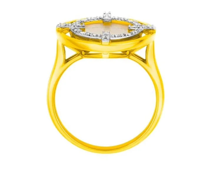 Pierścionek z żółtego złota z diamentami i masą perłową - próba 585