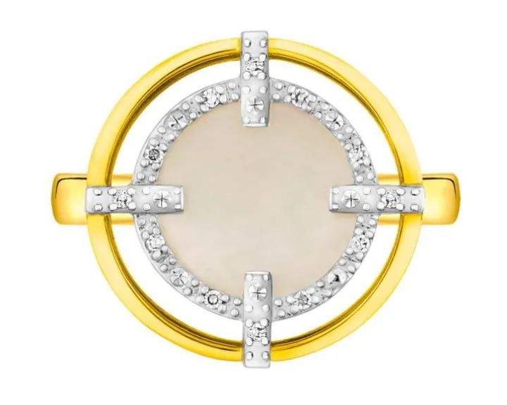 Pierścionek z żółtego złota z diamentami i masą perłową - próba 585