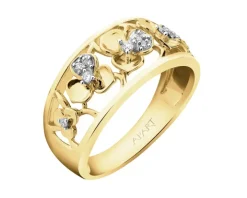 Pierścionek z żółtego złota z diamentami  - kwiaty - 0,05 ct - próba 585