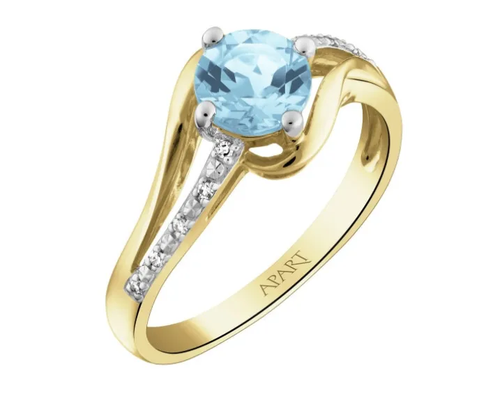 Pierścionek z żółtego złota z diamentami i topazem - próba 585