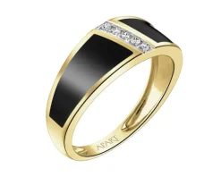 Pierścionek z żółtego złota z brylantami i emalią - 0,05 ct - próba 585