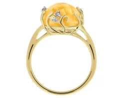 Pierścionek z żółtego złota z diamentami i cytrynem - liście - próba 585