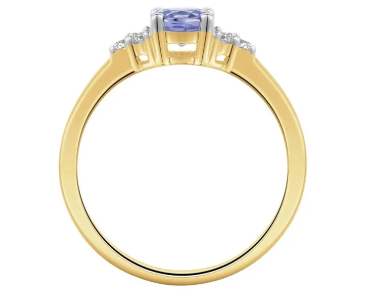 Pierścionek z żółtego złota z brylantami i tanzanitem - próba 585