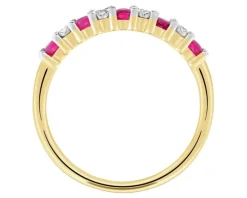 Pierścionek z żółtego złota z diamentami i rubinami - próba 375