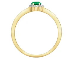 Pierścionek z żółtego złota z diamentami i szmaragdem syntetycznym - próba 375
