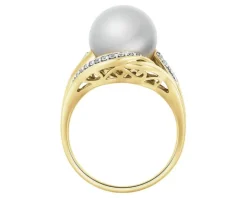 Pierścionek z żółtego złota z brylantami i perłą South Sea - próba 750