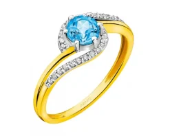 Pierścionek z żółtego złota z diamentami i topazem - próba 585