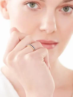 Pierścionek z żółtego złota z diamentami i szafirami - próba 585