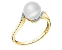 Pierścionek z żółtego złota z brylantami - 0,19 ct - próba 585