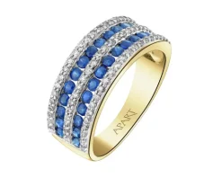 Pierścionek z żółtego złota z diamentami i szafirami - próba 585