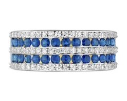 Pierścionek z żółtego złota z diamentami i szafirami - próba 585