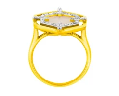 Pierścionek z żółtego złota z diamentami i masą perłową - próba 585