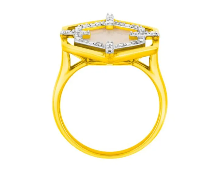 Pierścionek z żółtego złota z diamentami i masą perłową - próba 585