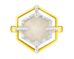 Pierścionek z żółtego złota z diamentami i masą perłową - próba 585