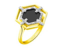 Pierścionek z żółtego złota z diamentami - 0,02 ct - próba 375