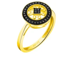 Pierścionek z żółtego złota z czarnymi diamentami - rozeta - 0,09 ct - próba 585