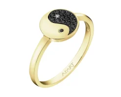 Pierścionek z żółtego złota z brylantami - yin yang - 0,16 ct - próba 585