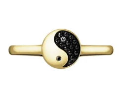 Pierścionek z żółtego złota z brylantami - yin yang - 0,16 ct - próba 585