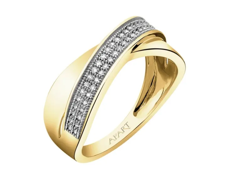 Pierścionek z żółtego złota z brylantem i topazami - próba 375