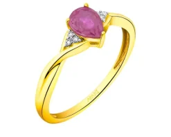 Pierścionek z żółtego złota z diamentami i rubinem - próba 585