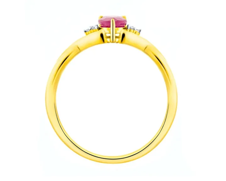 Pierścionek z żółtego złota z diamentami i rubinem - próba 585