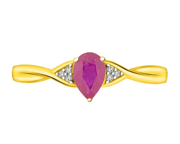 Pierścionek z żółtego złota z diamentami i rubinem - próba 585