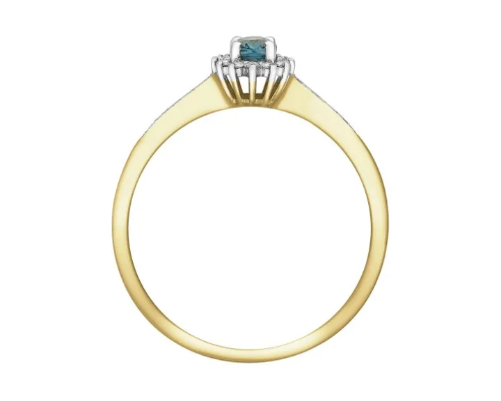 Pierścionek z żółtego złota z diamentami i topazem London Blue - próba 375