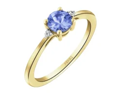 Pierścionek z żółtego złota z brylantami i tanzanitem - próba 585