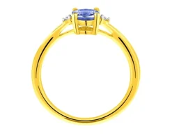 Pierścionek z żółtego złota z brylantami i tanzanitem - próba 585