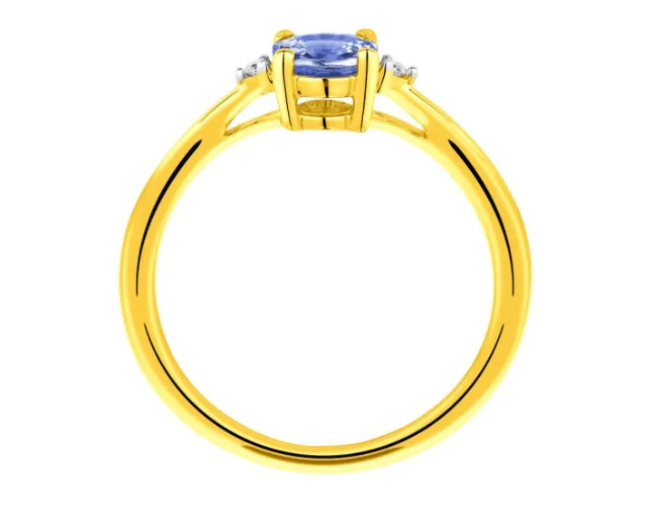 Pierścionek z żółtego złota z brylantami i tanzanitem - próba 585