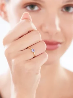 Pierścionek z żółtego złota z brylantami i tanzanitem - próba 585