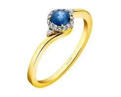 Pierścionek z żółtego złota z brylantami i szafirem - próba 585